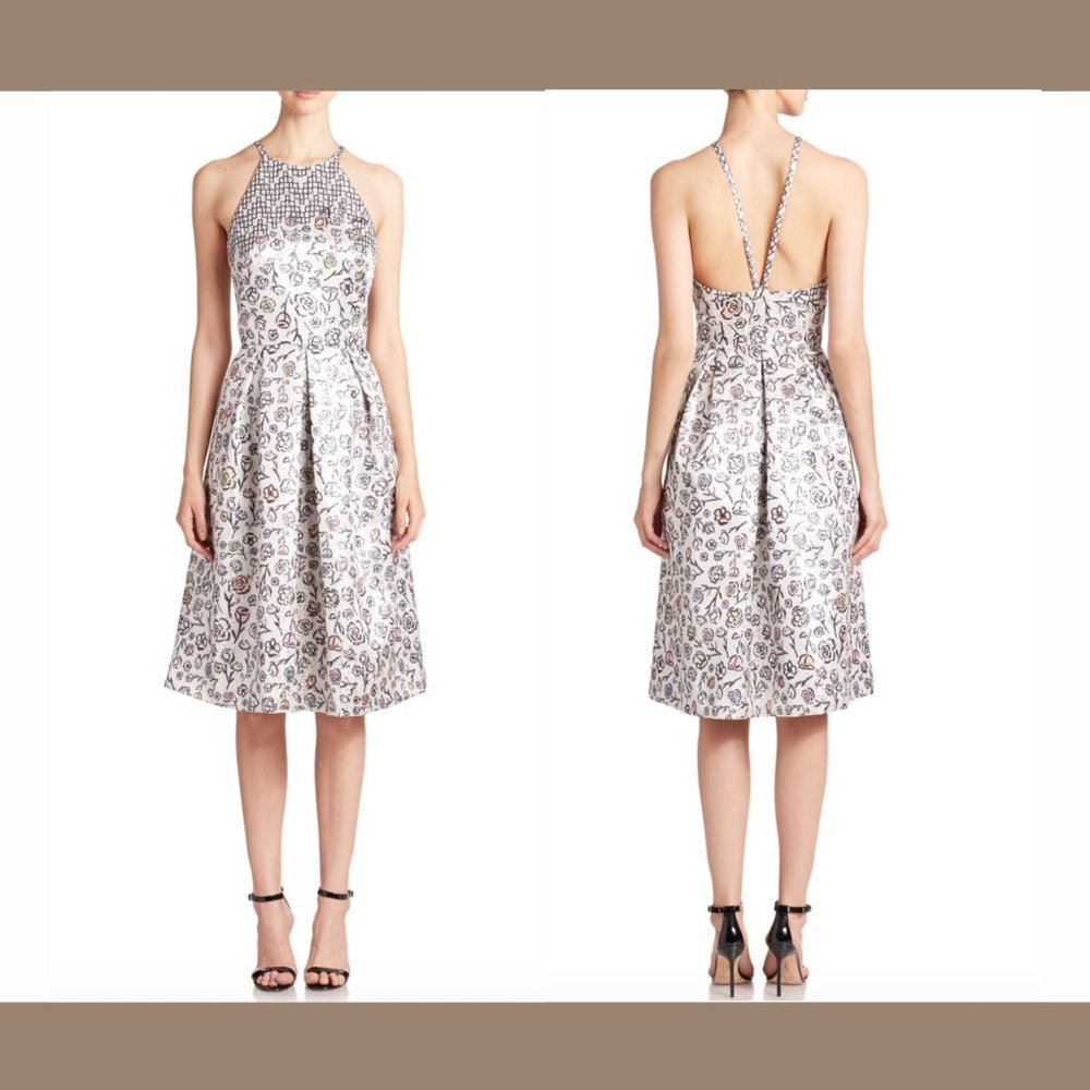 NWT $408 Phoebe by Kay Unger Floral Print Jacquard Midi‎ Dress [SZ 8 ] #e36